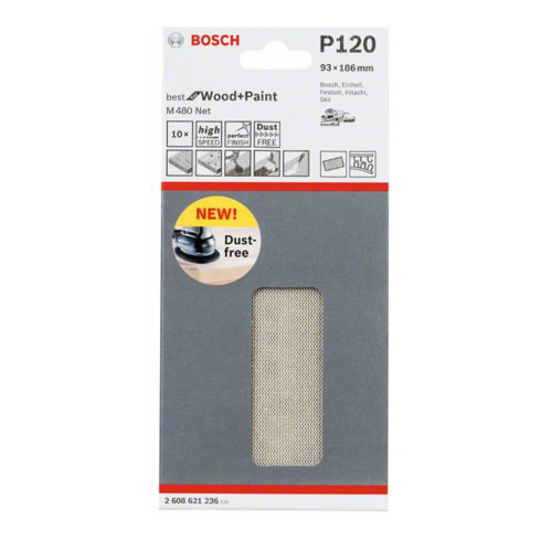 Bosch Foglio abrasivo M480 Net Best for Wood and Paint, 93x186mm, 120