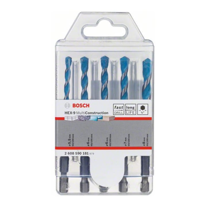 Bosch Mehrzweckbohrer-Set HEX-9 Multi Construction, 5-teilig, 5 - 8 mm