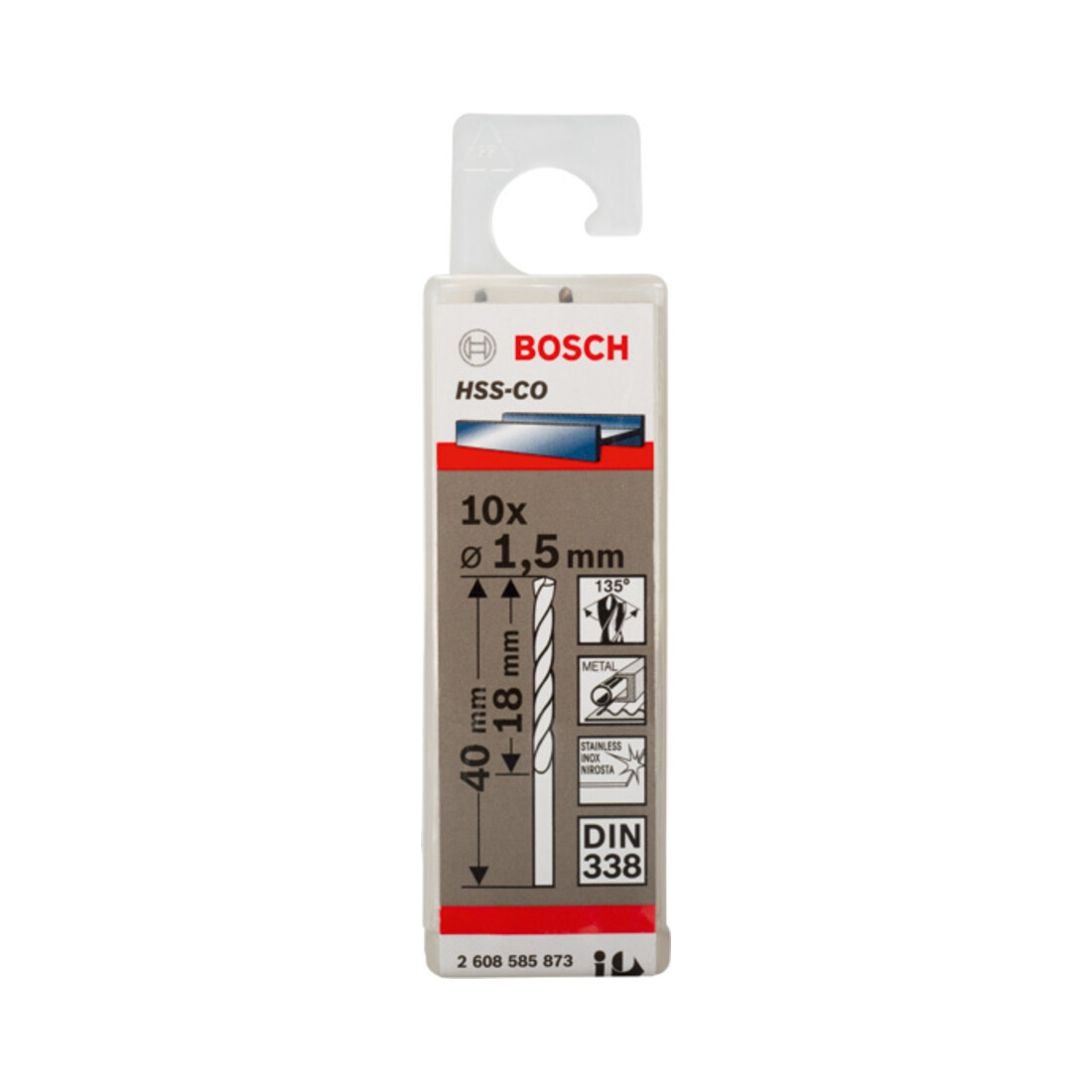 Bosch metaalboor HSS-Co DIN 338 1,5 x 18 x 40 mm