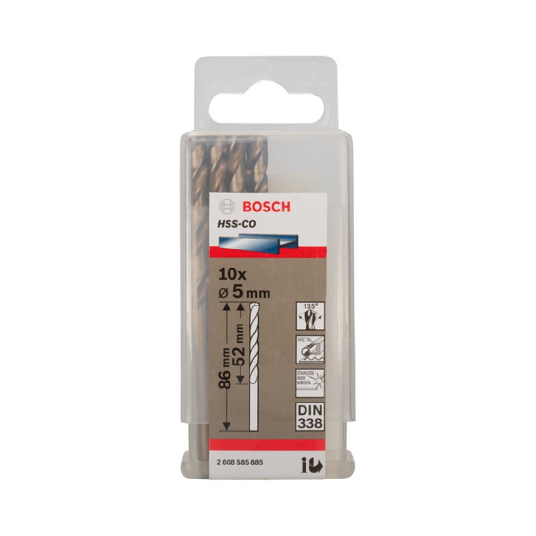 Bosch metaalboor HSS-Co, DIN 338, 5 x 52 x 86 mm