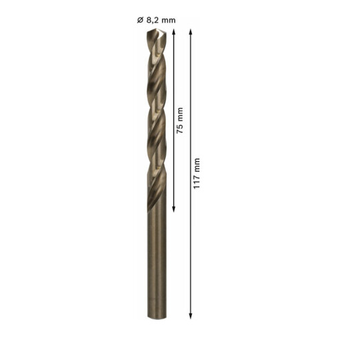 Bosch metaalboor HSS-Co DIN 338 8,2 x 75 x 117 mm