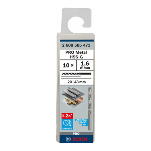 Bosch metaalboor HSS-G DIN 338 1,6 x 20 x 43 mm