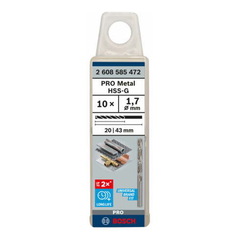Bosch metaalboor HSS-G DIN 338 1,7 x 20 x 43 mm