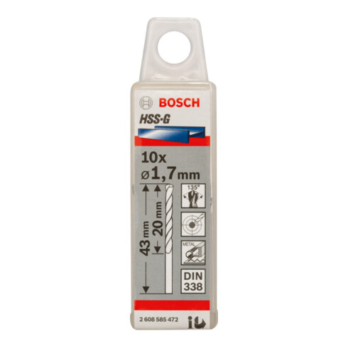 Bosch metaalboor HSS-G DIN 338 1,7 x 20 x 43 mm