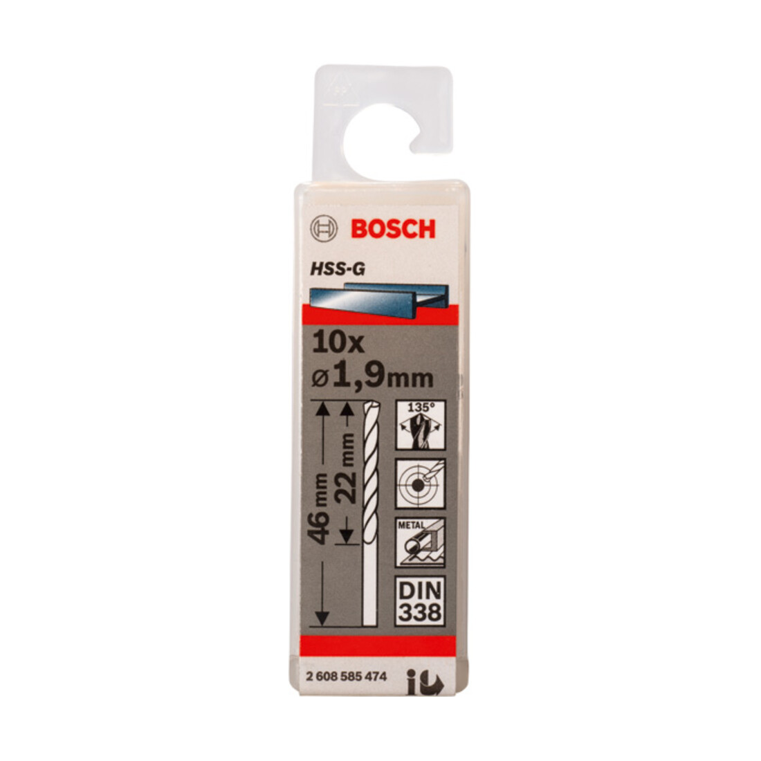 Bosch metaalboor HSS-G DIN 338 1,9 x 22 x 46 mm