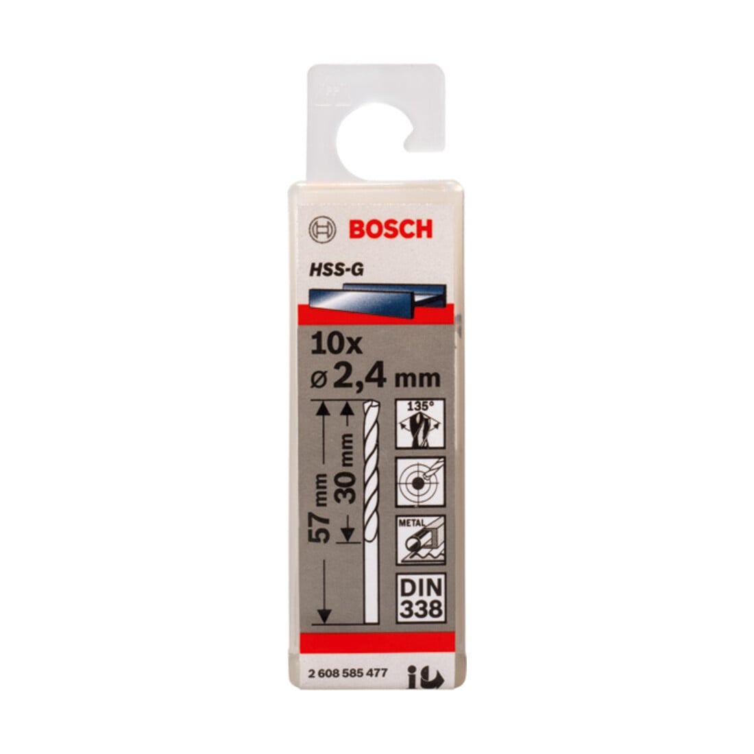 Bosch metaalboor HSS-G DIN 338 2,4 x 30 x 57 mm