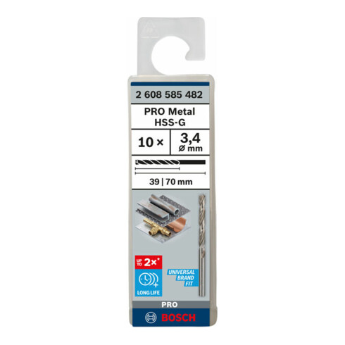 Bosch metaalboor HSS-G DIN 338 3,4 x 39 x 70 mm