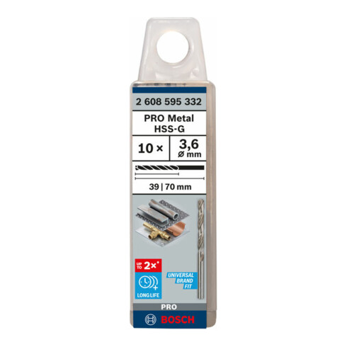 Bosch metaalboor HSS-G DIN 338 3,6 x 39 x 70 mm