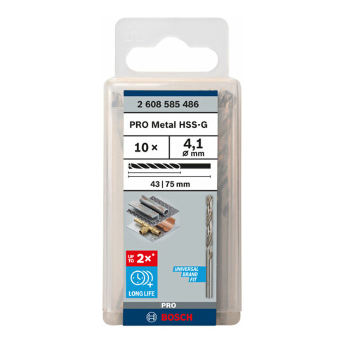 Bosch metaalboor HSS-G DIN 338 4,1 x 43 x 75 mm