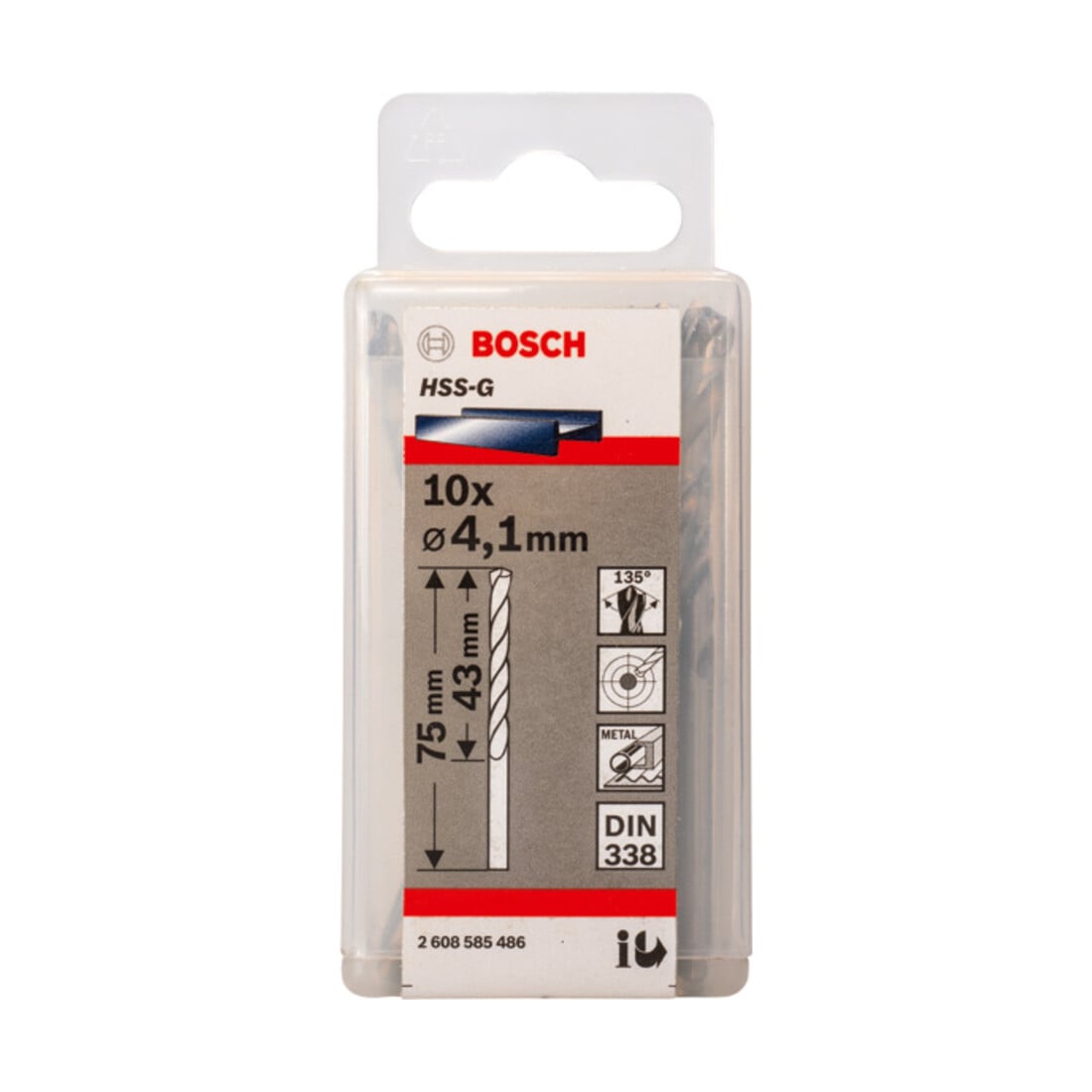 Bosch metaalboor HSS-G DIN 338 4,1 x 43 x 75 mm