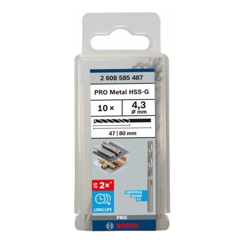Bosch metaalboor HSS-G, DIN 338, 4,3 x 47 x 80 mm