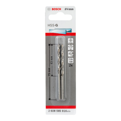 Bosch metaalboor HSS-G DIN 338 4 x 43 x 75 mm