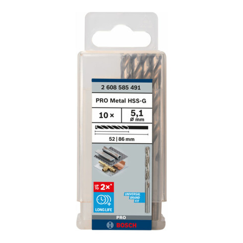 Bosch metaalboor HSS-G, DIN 338, 5,1 x 52 x 86 mm