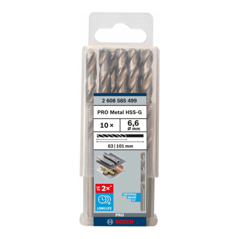 Bosch metaalboor HSS-G DIN 338 6,6 x 63 x 101 mm