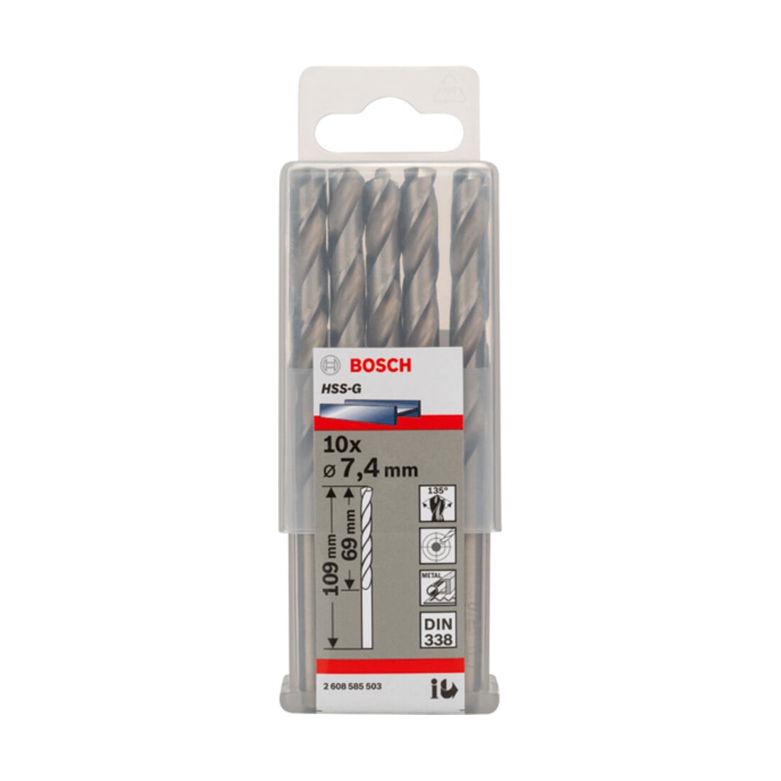 Bosch metaalboor HSS-G DIN 338 7,4 x 69 x 109 mm