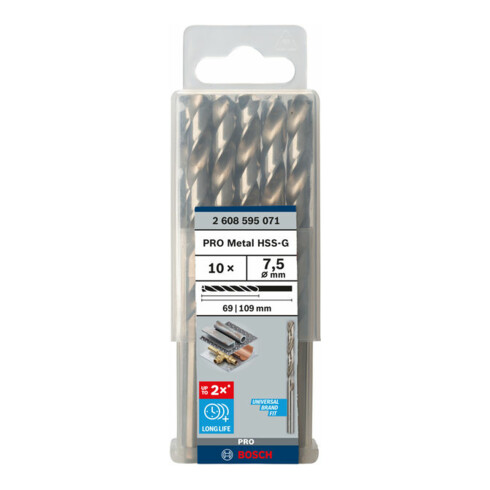 Bosch metaalboor HSS-G DIN 338 7,5 x 69 x 109 mm
