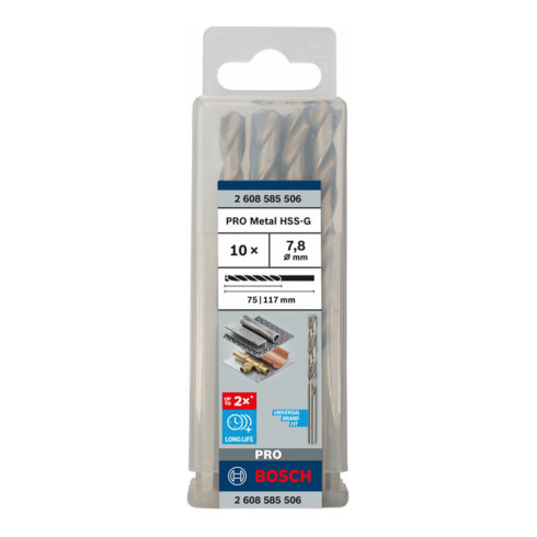 Bosch metaalboor HSS-G, DIN 338, 7,8 x 75 x 117 mm