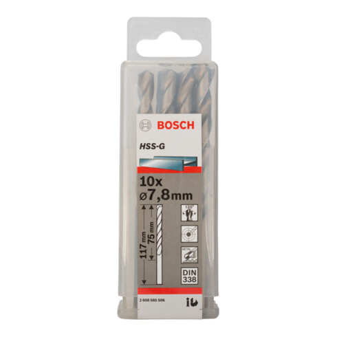 Bosch metaalboor HSS-G, DIN 338, 7,8 x 75 x 117 mm