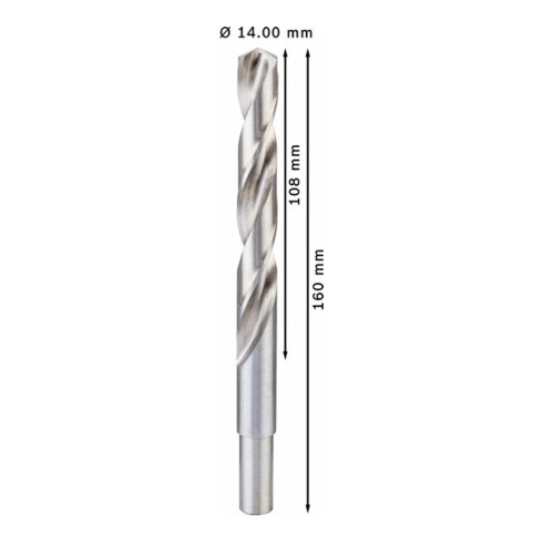 Bosch metaalboor HSS-G DIN 338 met gereduceerde schacht 14 x 108 x 160 mm