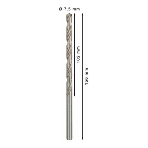 Bosch metaalboor HSS-G DIN 340 7,5 x 102 x 156 mm