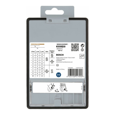 Bosch metaalboor set Robust Line HSS-Co DIN 135 135°, 10 stuks 1 - 10 mm