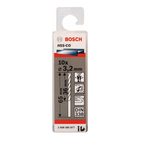 Bosch metaalboor HSS-Co DIN 338 3,2 x 36 x 65 mm