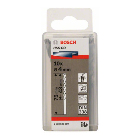Bosch metaalboor HSS-Co, DIN 338, 4 x 43 x 75 mm