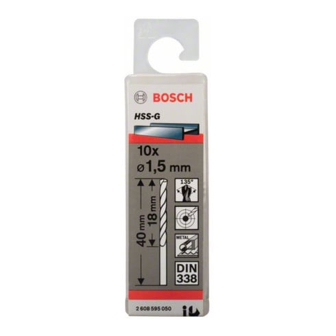 Bosch metaalboor HSS-G DIN 338 1,5 x 18 x 40 mm