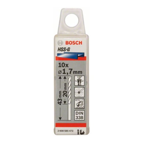 Bosch metaalboor HSS-G DIN 338 1,7 x 20 x 43 mm