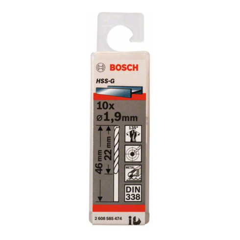 Bosch metaalboor HSS-G DIN 338 1,9 x 22 x 46 mm