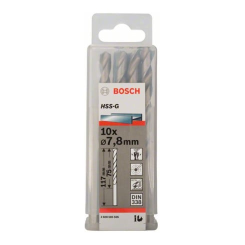 Bosch metaalboor HSS-G, DIN 338, 7,8 x 75 x 117 mm