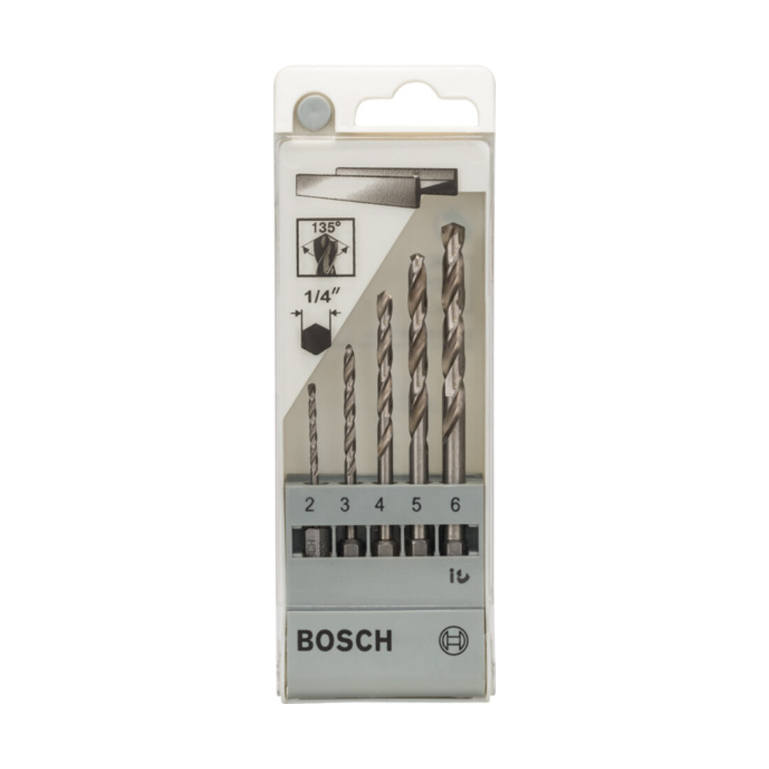 Bosch metaalboorset HSS-G, DIN 338 met zeskantschacht, 135°, 2 - 6 mm