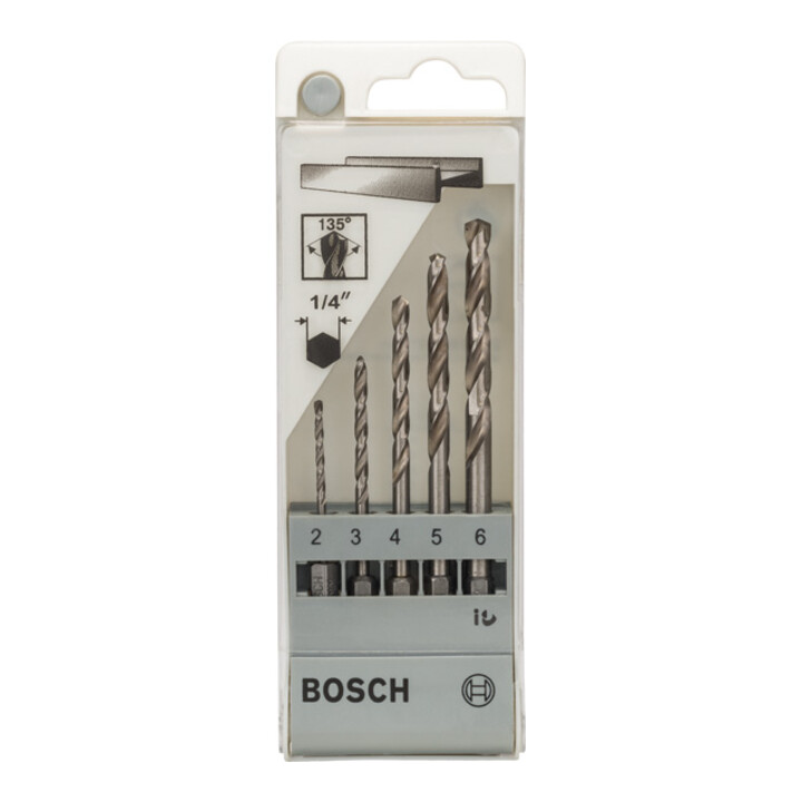 Bosch metaalboorset HSS-G, DIN 338 met zeskantschacht, 135°, 2 - 6 mm