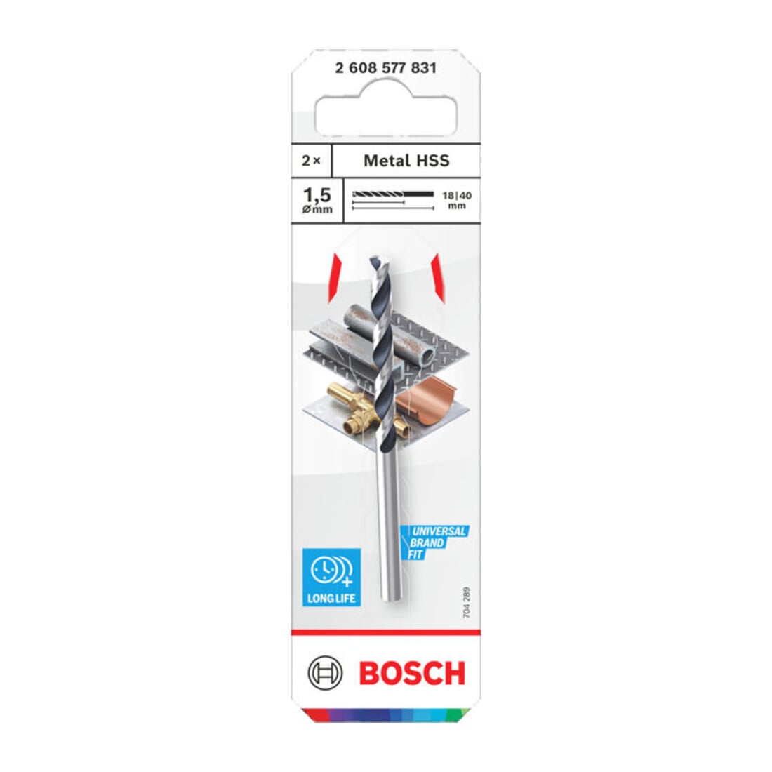 Bosch Metal HSS Spiralbohrer, 1,5 x 18 x 40 mm, CYL-Schaft, 2-teilig