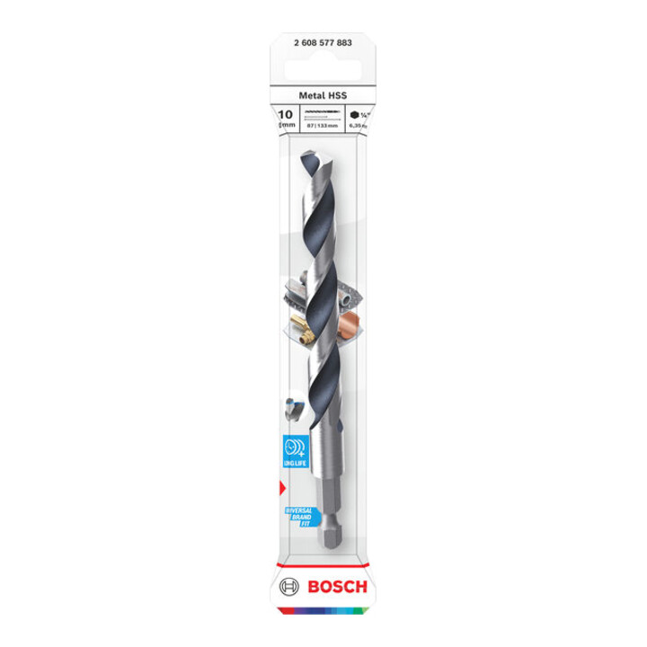 Bosch Metal HSS Spiralbohrer, 10 x 87 x 133 mm, HEX 1/4 Schaft