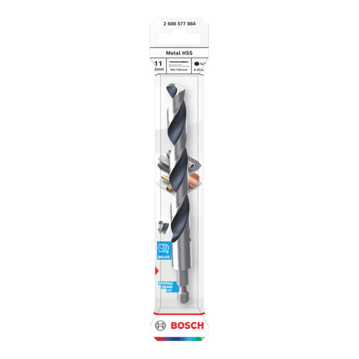 Bosch Metal HSS Spiralbohrer, 11 x 94 x 142 mm, HEX 1/4 Schaft