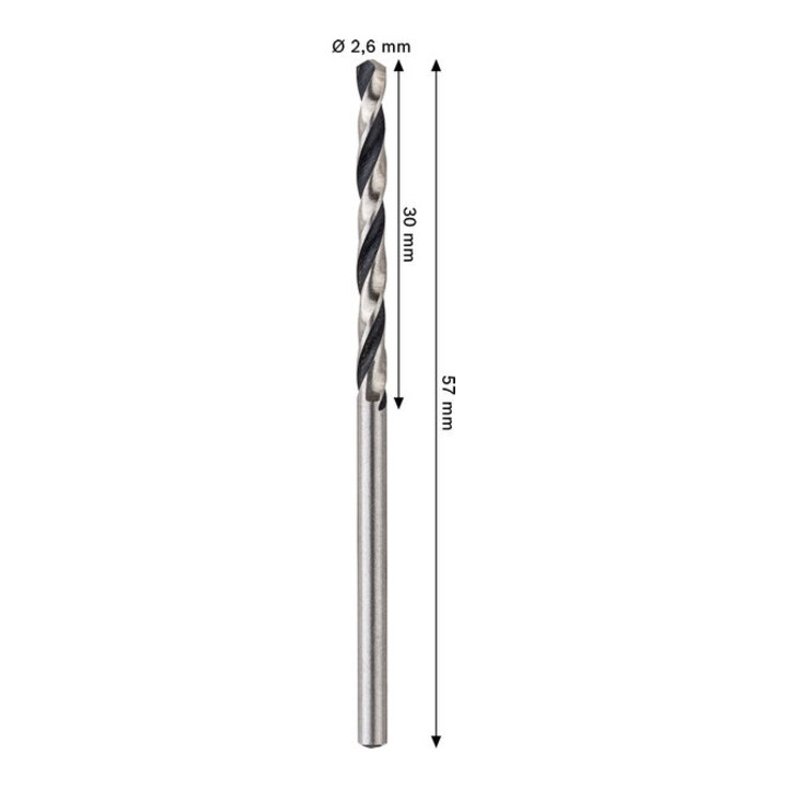 Bosch Metal HSS Spiralbohrer, 2,6 x 30 x 57 mm, CYL-Schaft, 2-teilig