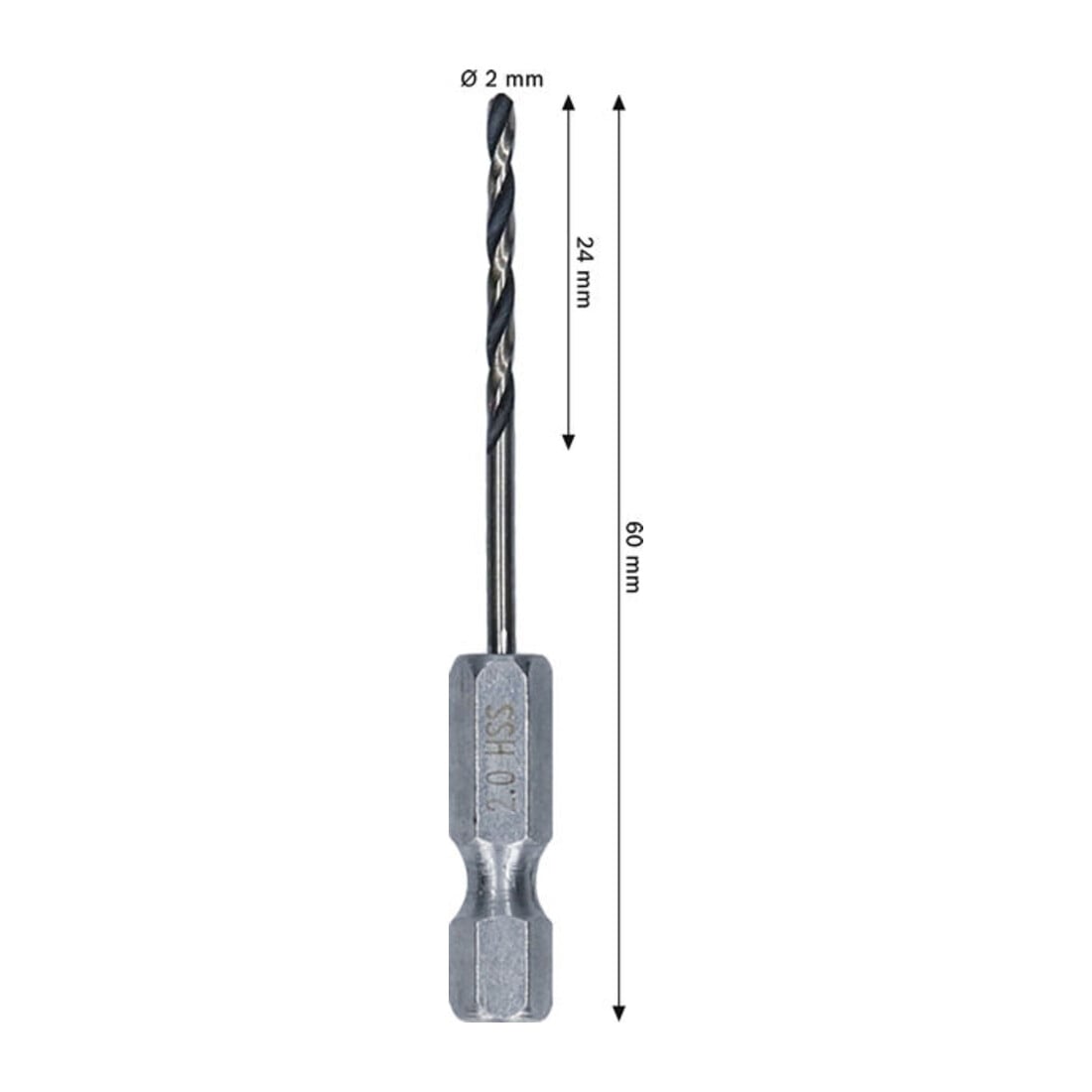 Bosch Metal HSS Spiralbohrer, 2 x 24 x 60 mm, HEX 1/4 Schaft