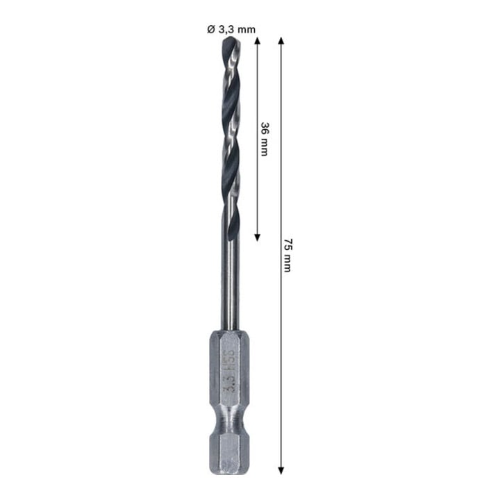 Bosch Metal HSS Spiralbohrer, 3,3 x 36 x 75 mm, HEX 1/4 Schaft