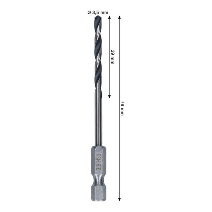Bosch Metal HSS Spiralbohrer, 3,5 x 39 x 79 mm, HEX 1/4 Schaft
