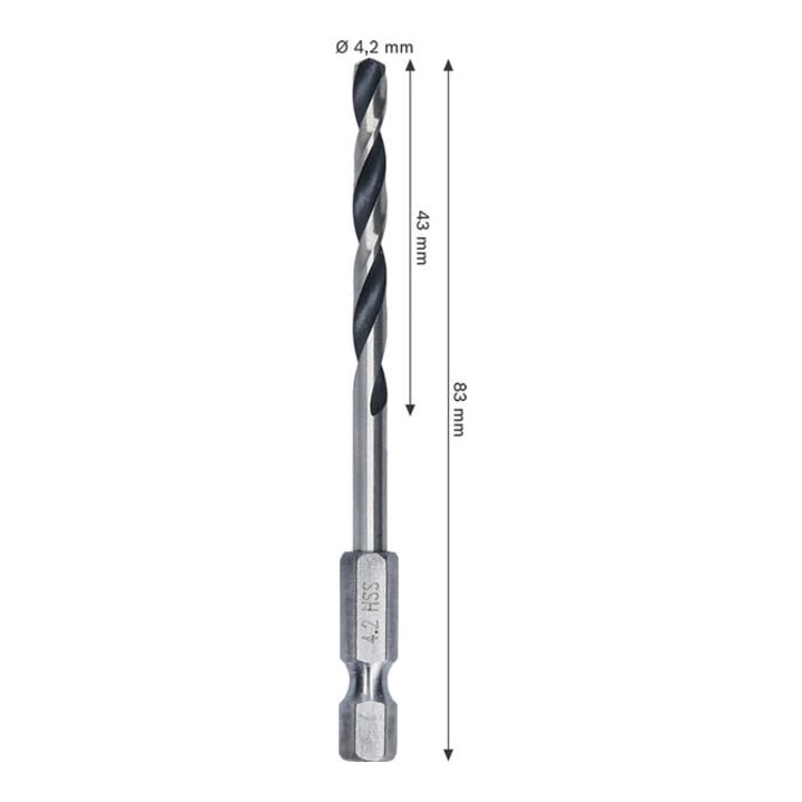Bosch Metal HSS Spiralbohrer, 4,2 x 43 x 83 mm, HEX 1/4 Schaft