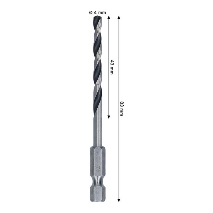 Bosch Metal HSS Spiralbohrer, 4 x 43 x 83 mm, HEX 1/4 Schaft