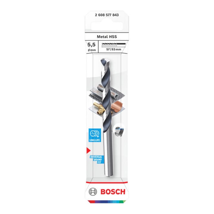 Bosch Metal HSS Spiralbohrer, 5,5 x 57 x 93 mm, CYL-Schaft