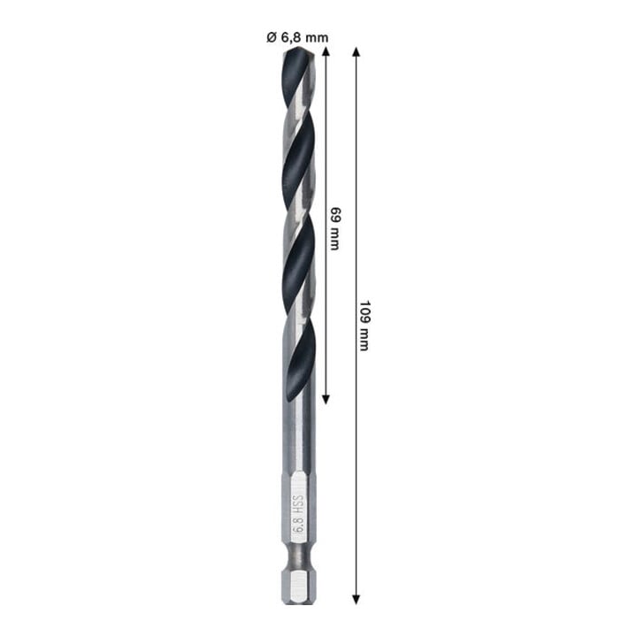 Bosch Metal HSS Spiralbohrer, 6,8 x 69 x 109 mm, HEX 1/4 Schaft