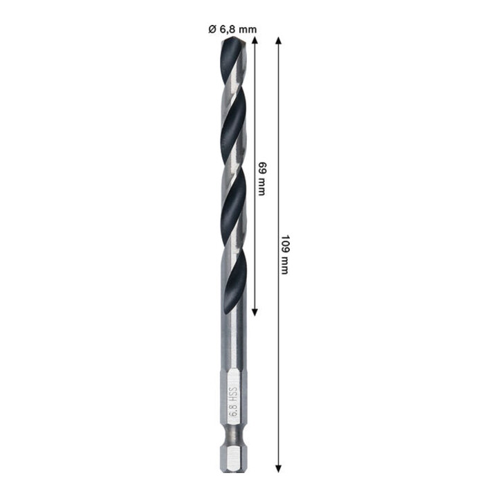 Bosch Metal HSS Spiralbohrer, 6,8 x 69 x 109 mm, HEX 1/4 Schaft