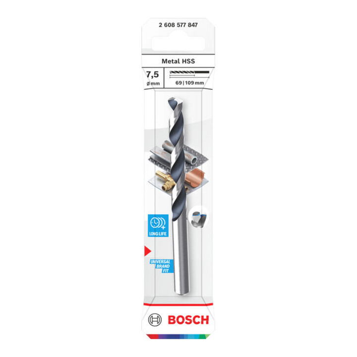 Bosch Metal HSS Spiralbohrer, 7,5 x 69 x 109 mm, CYL-Schaft
