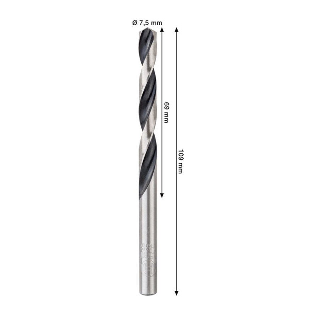 Bosch Metal HSS Spiralbohrer, 7,5 x 69 x 109 mm, CYL-Schaft