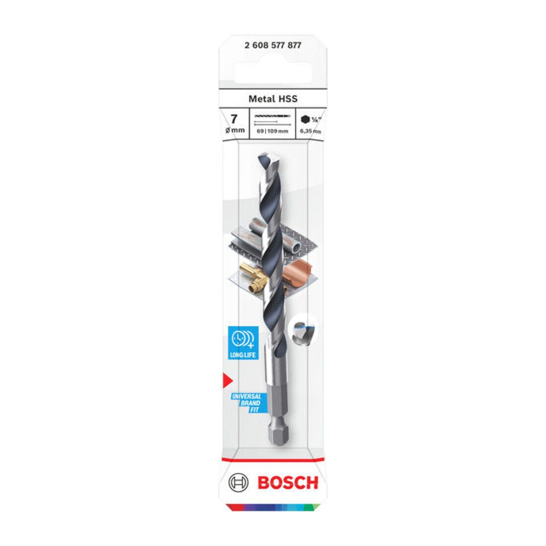 Bosch Metal HSS Spiralbohrer, 7 x 69 x 109 mm, HEX 1/4 Schaft