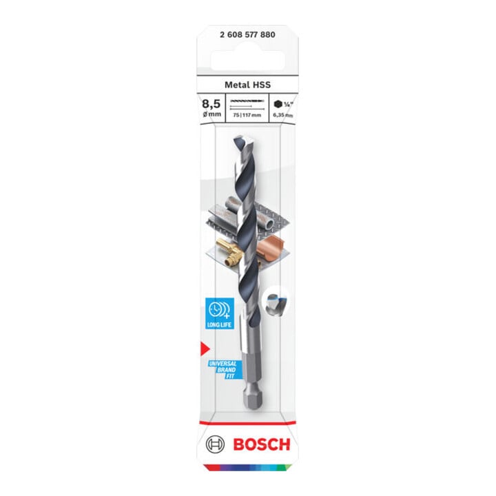 Bosch Metal HSS Spiralbohrer, 8,5 x 75 x 117 mm, HEX 1/4 Schaft
