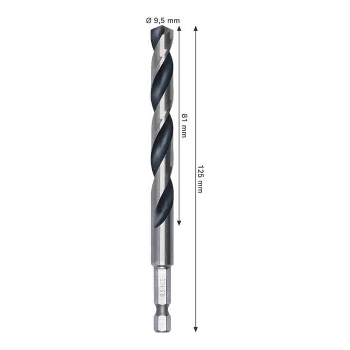 Bosch Metal HSS Spiralbohrer, 9,5 x 81 x 125 mm, HEX 1/4 Schaft